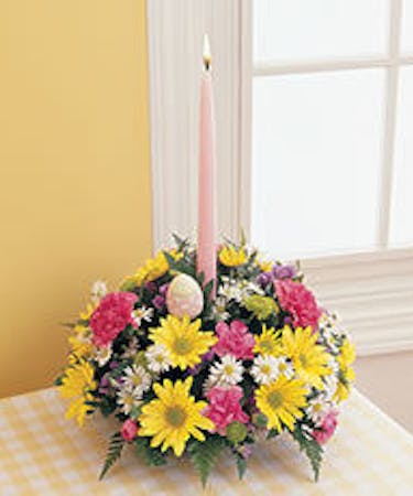 Easter Flower Centerpiece With Candle Gordon Boswell Florist Ft Worth
