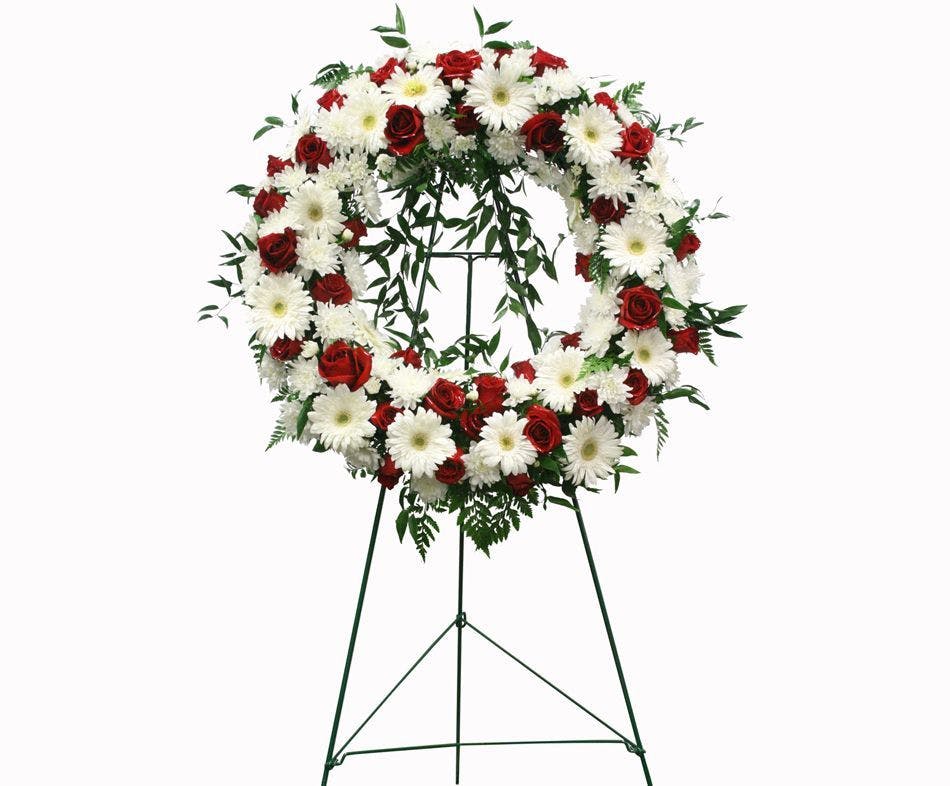 Red & White Funeral Wreath Same Day Funeral Flowers Fort Worth